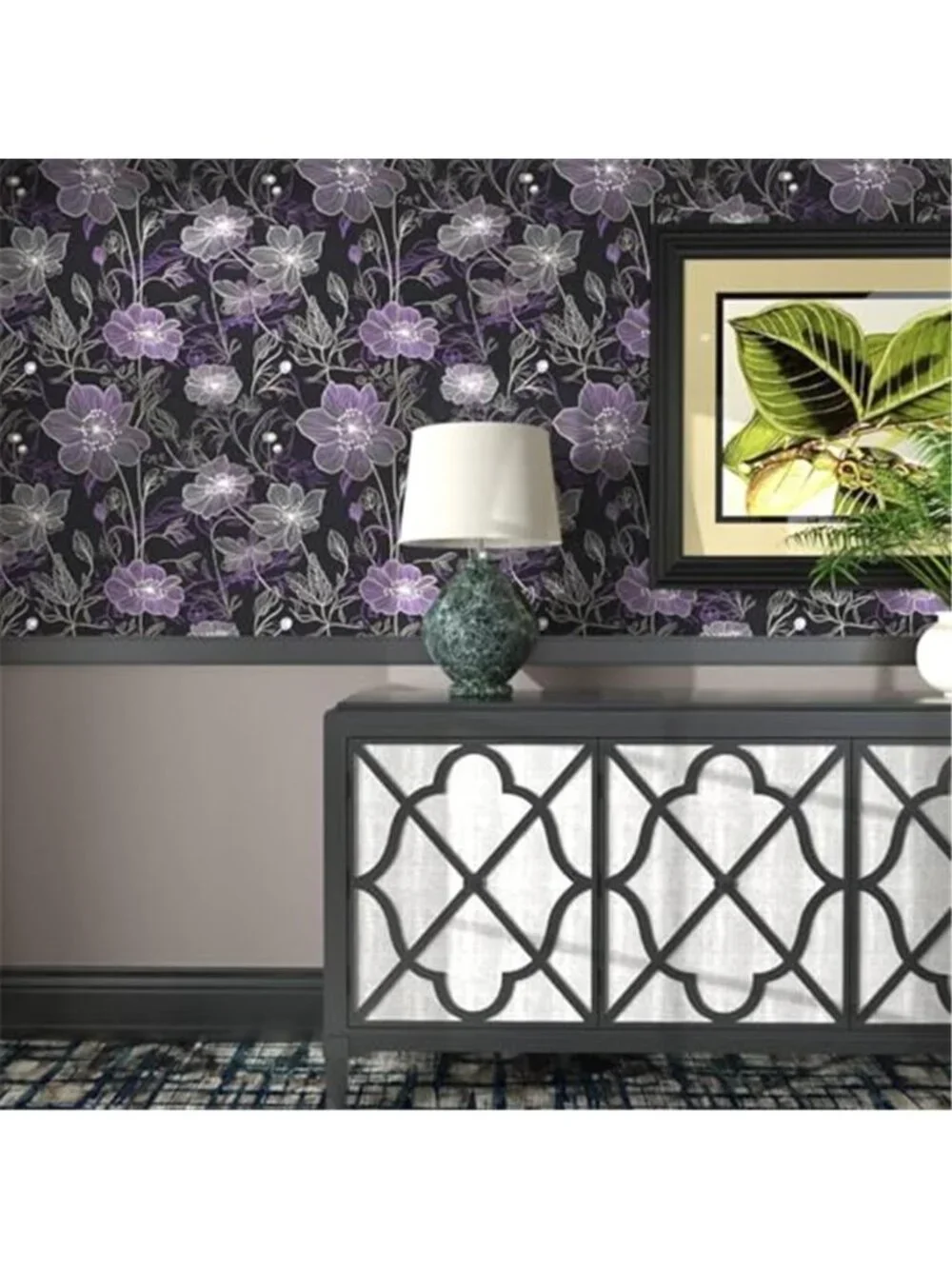 Purple Floral Peel Stick Wallpaper Dark Boho Botanical Self Adhesive Removable